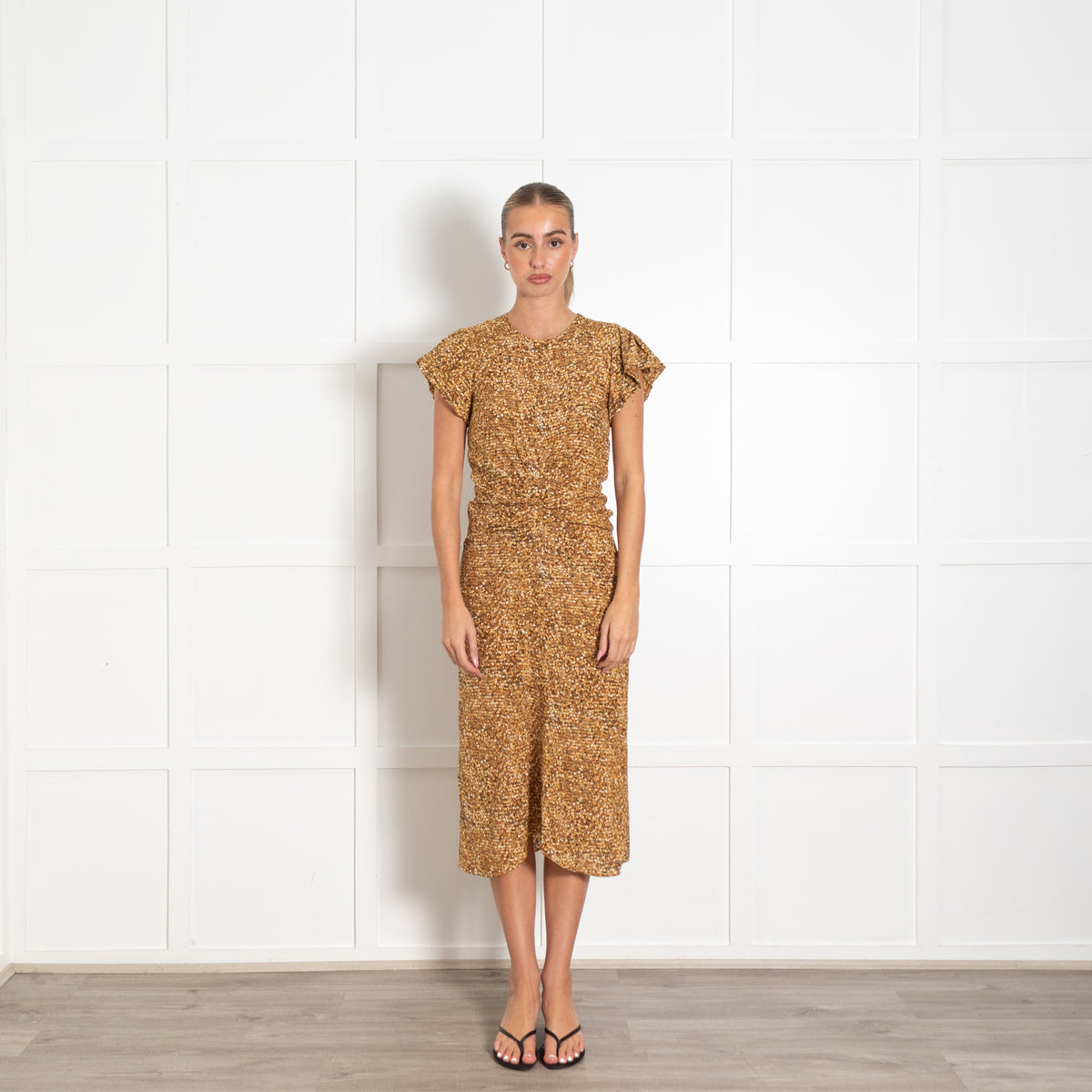 Isabel Marant Terena Ochre Silk Short Sleeve Dress