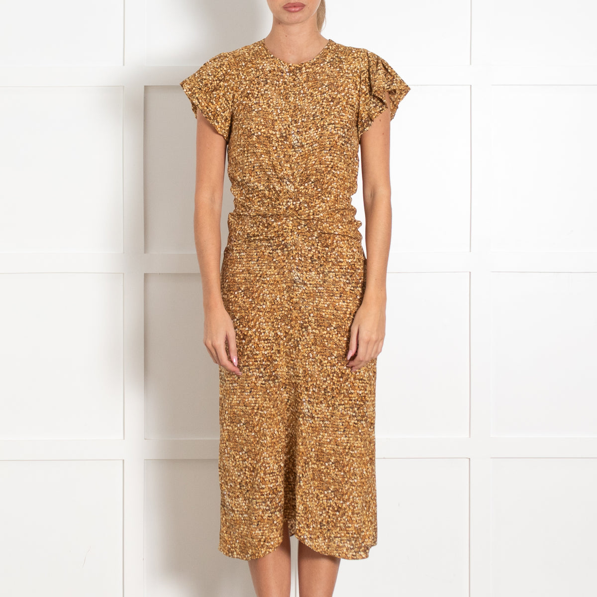 Isabel Marant Terena Ochre Silk Short Sleeve Dress