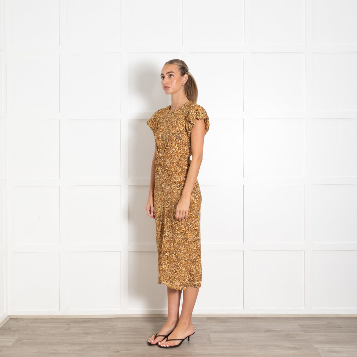Isabel Marant Terena Ochre Silk Short Sleeve Dress