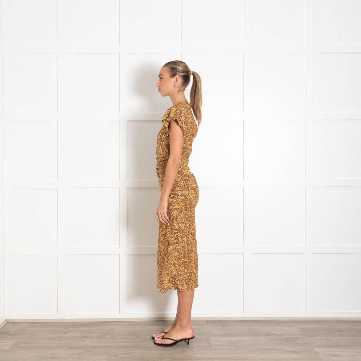 Isabel Marant Terena Ochre Silk Short Sleeve Dress