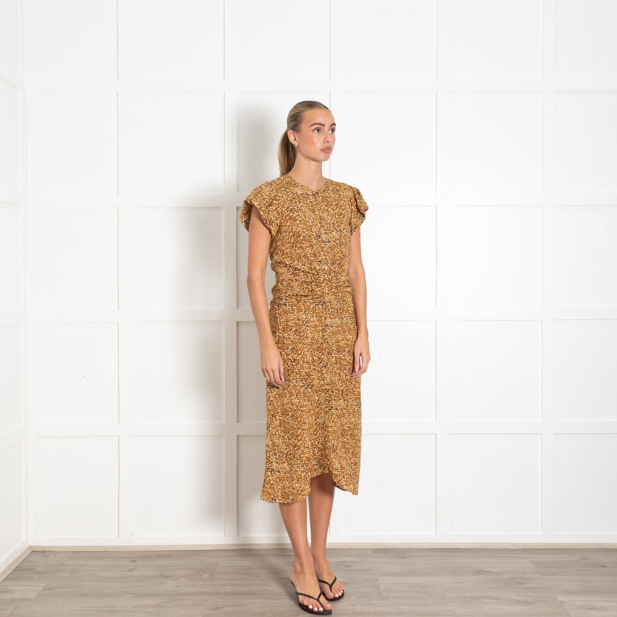 Isabel Marant Terena Ochre Silk Short Sleeve Dress