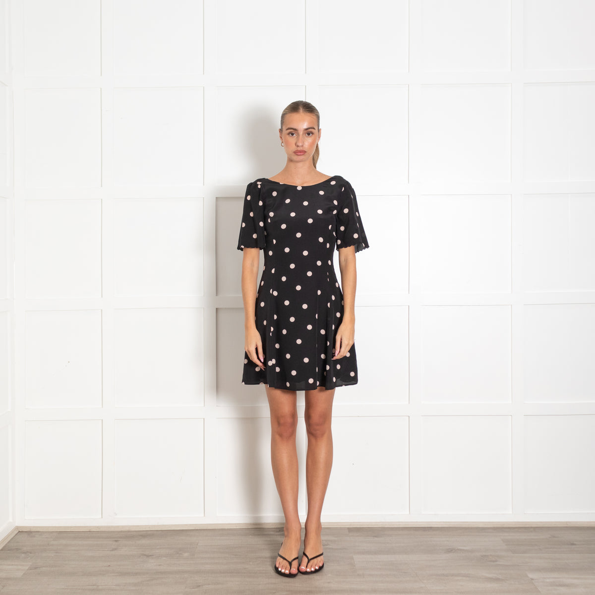 Sezane Black Dot Print Mini Dress