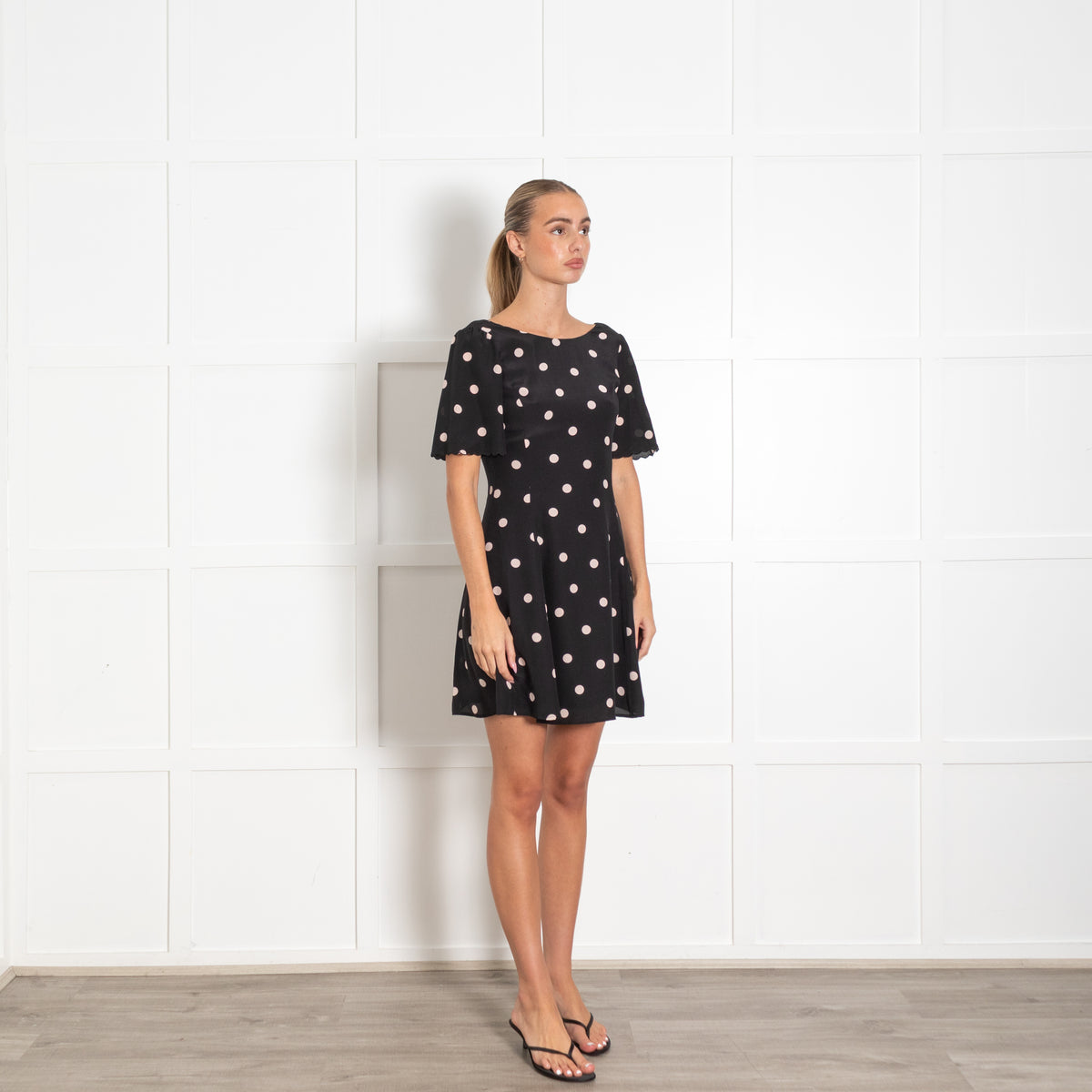 Sezane Black Dot Print Mini Dress