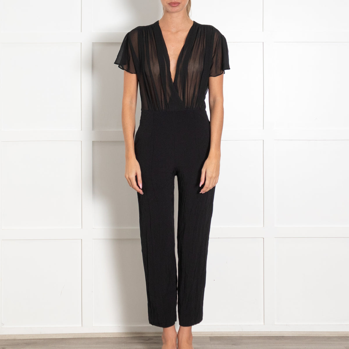 Sandro Black Sheer Top Jumpsuit