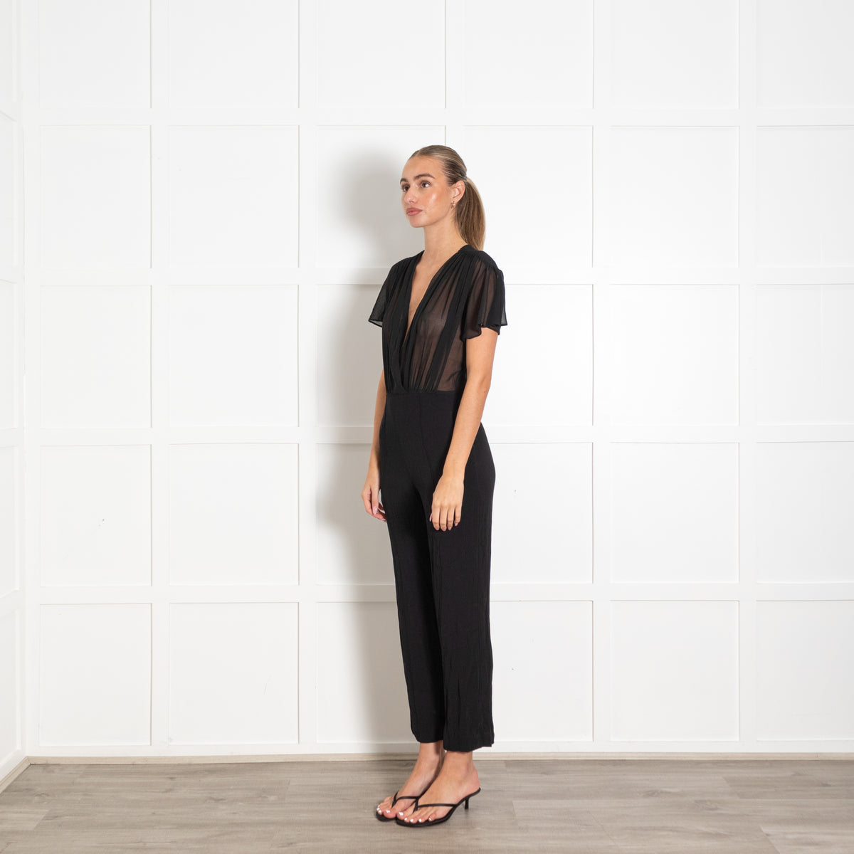 Sandro Black Sheer Top Jumpsuit