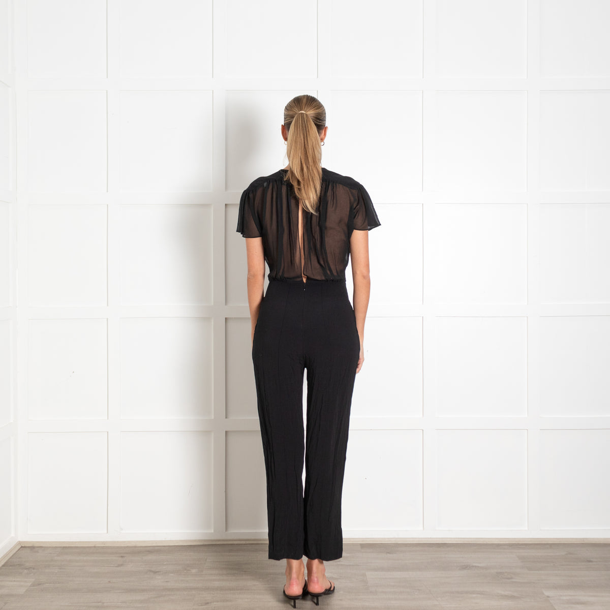 Sandro Black Sheer Top Jumpsuit