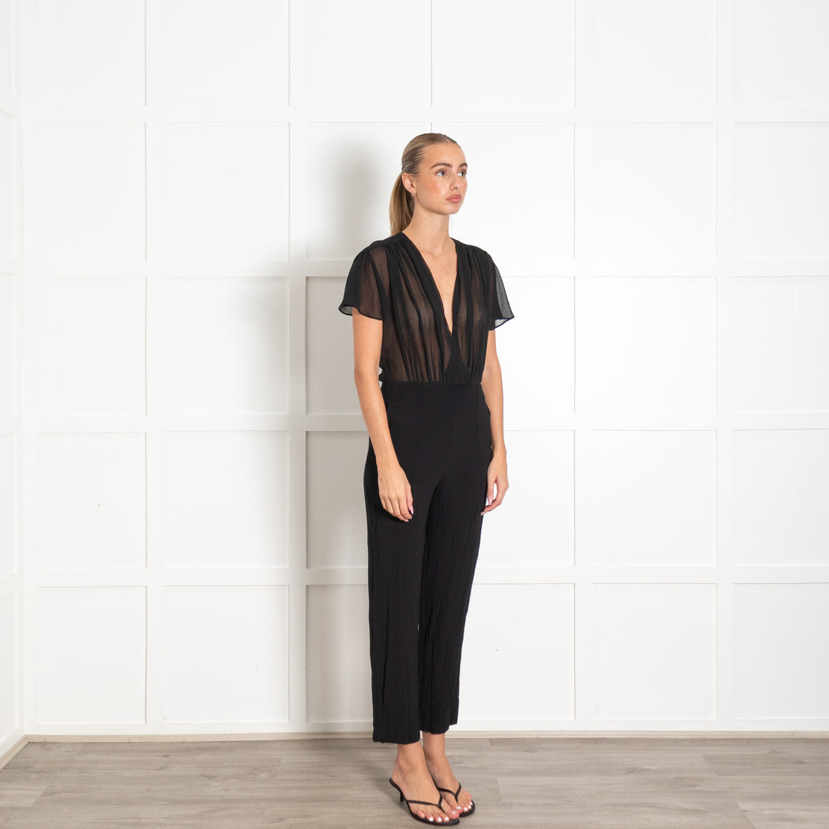 Sandro Black Sheer Top Jumpsuit