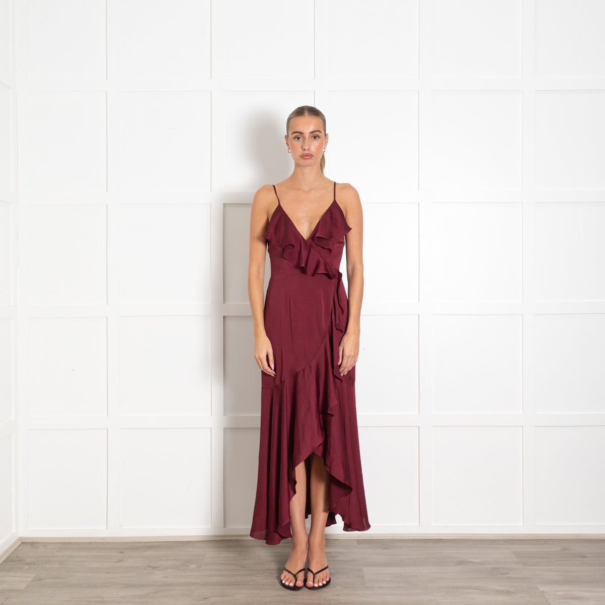 Shonajoy Burgundy Sleeveless Wrap Dress