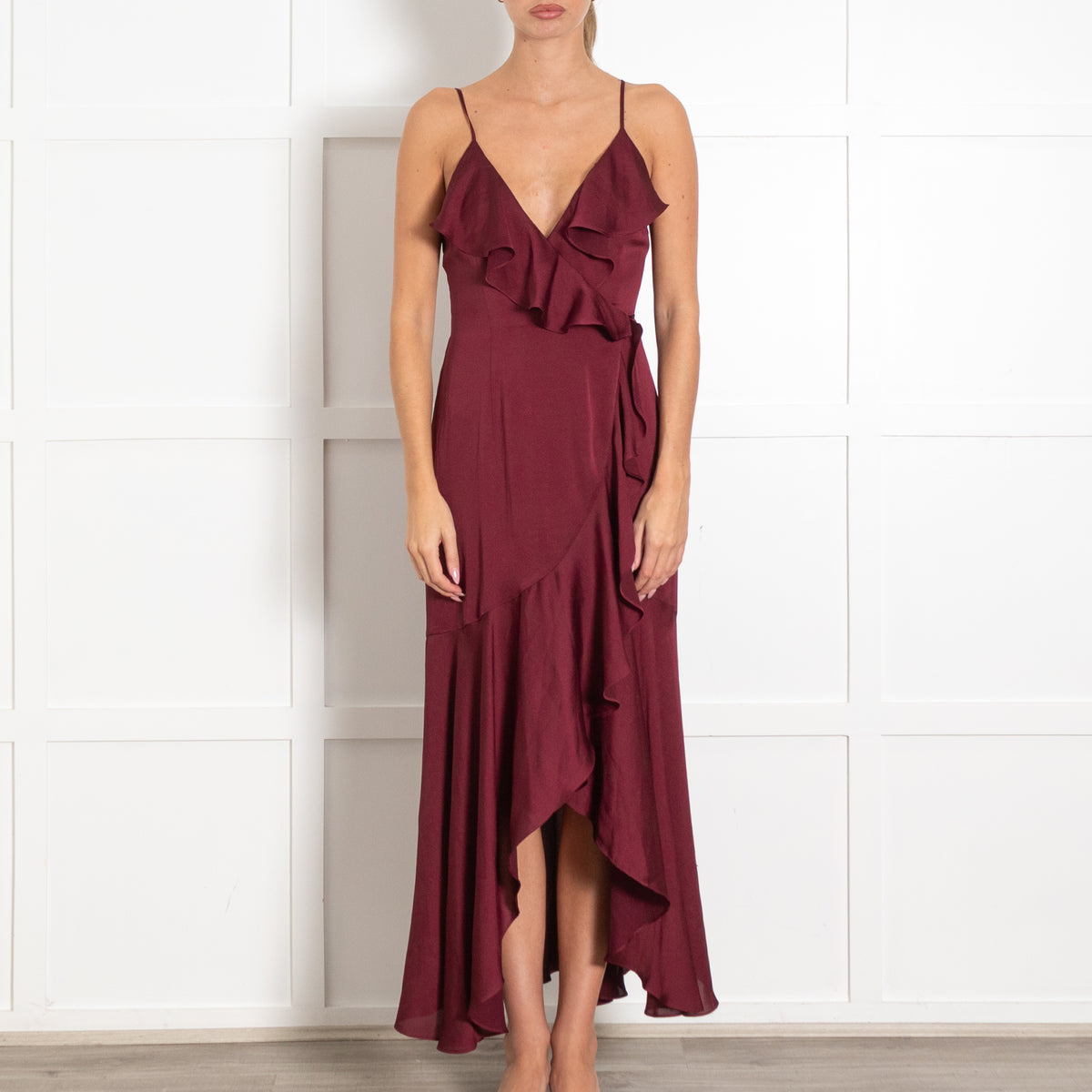 Shonajoy Burgundy Sleeveless Wrap Dress