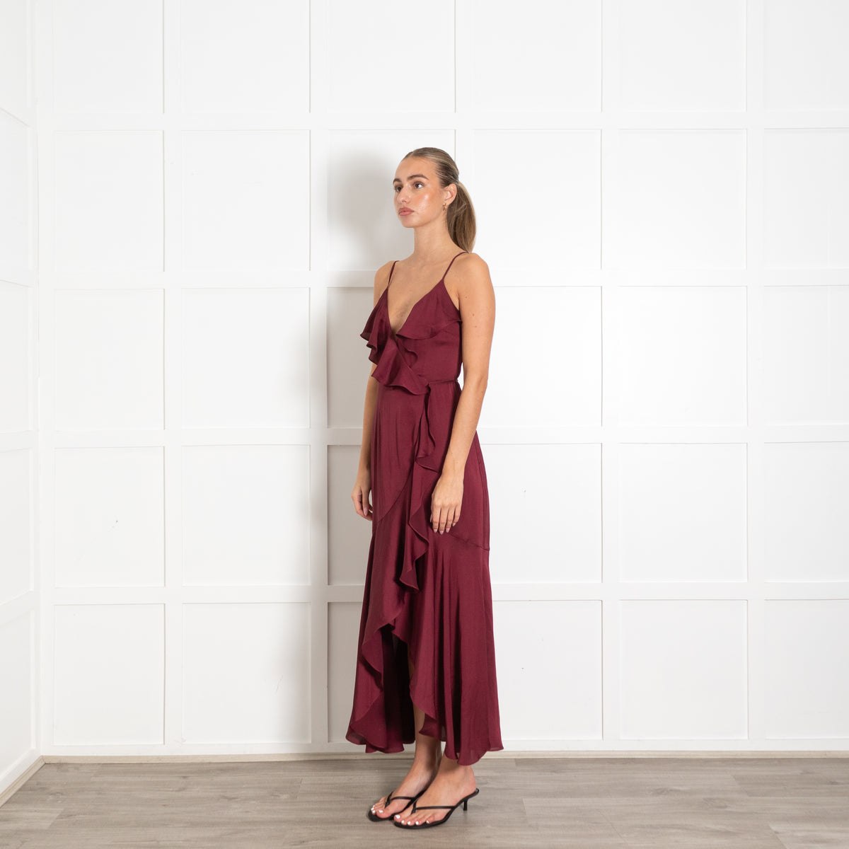 Shonajoy Burgundy Sleeveless Wrap Dress