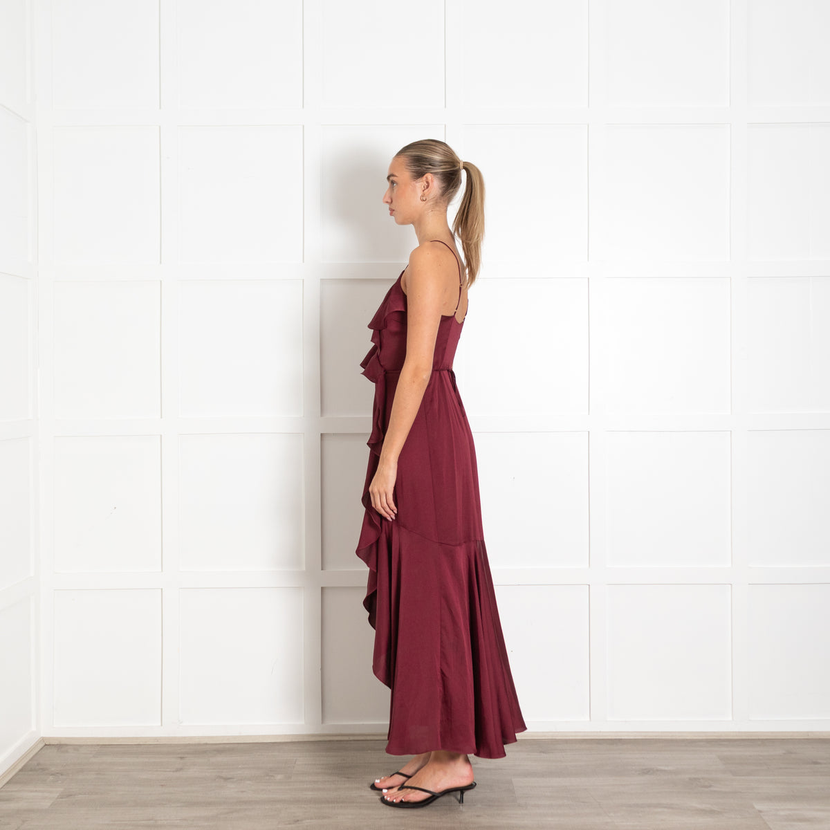 Shonajoy Burgundy Sleeveless Wrap Dress
