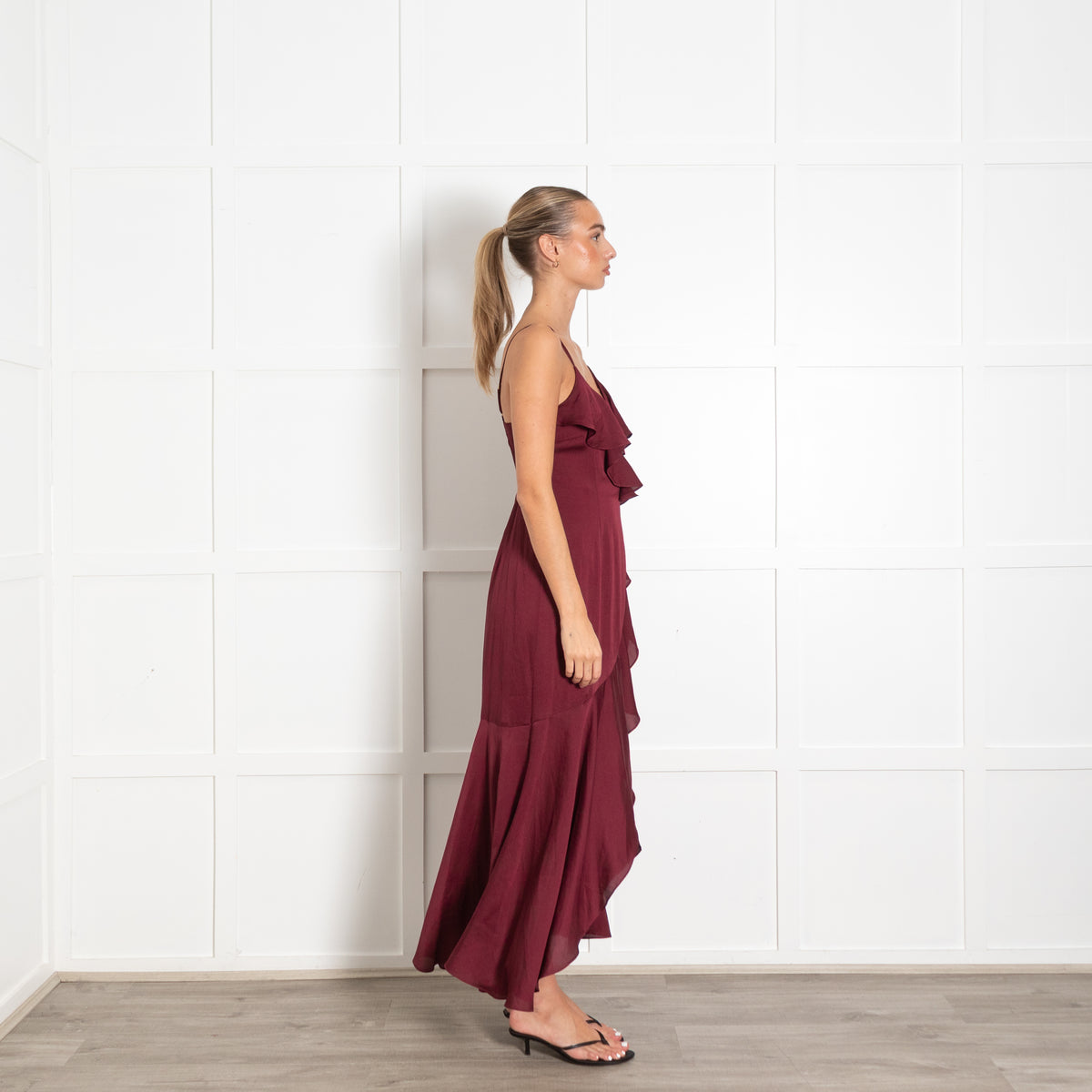 Shonajoy Burgundy Sleeveless Wrap Dress