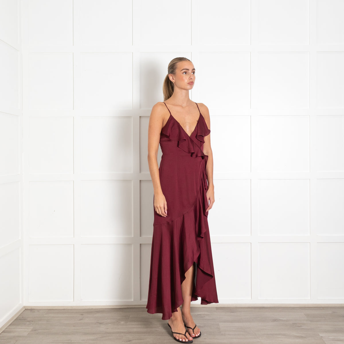 Shonajoy Burgundy Sleeveless Wrap Dress