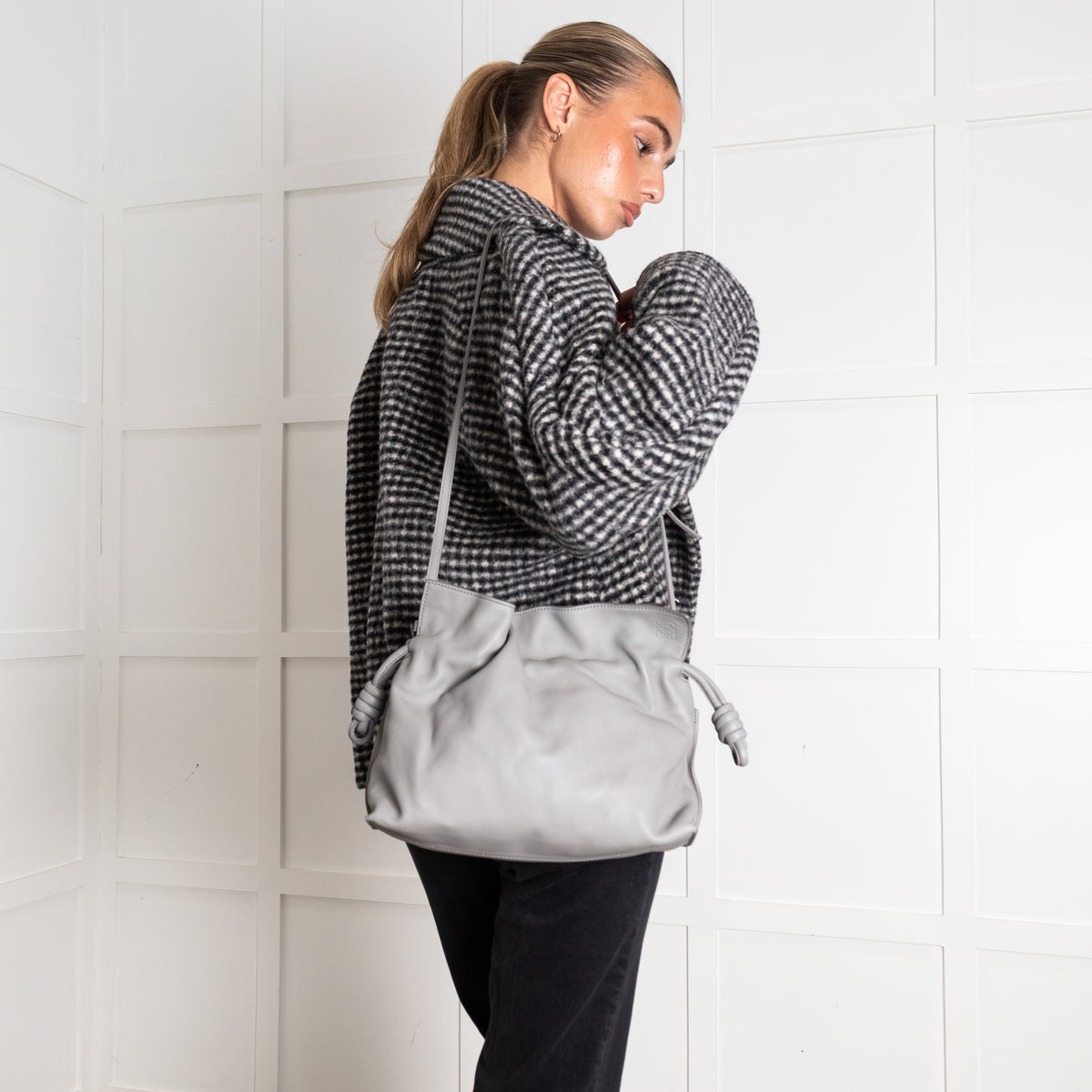 Loewe Grey Leather Medium Flamenco Shoulder Bag