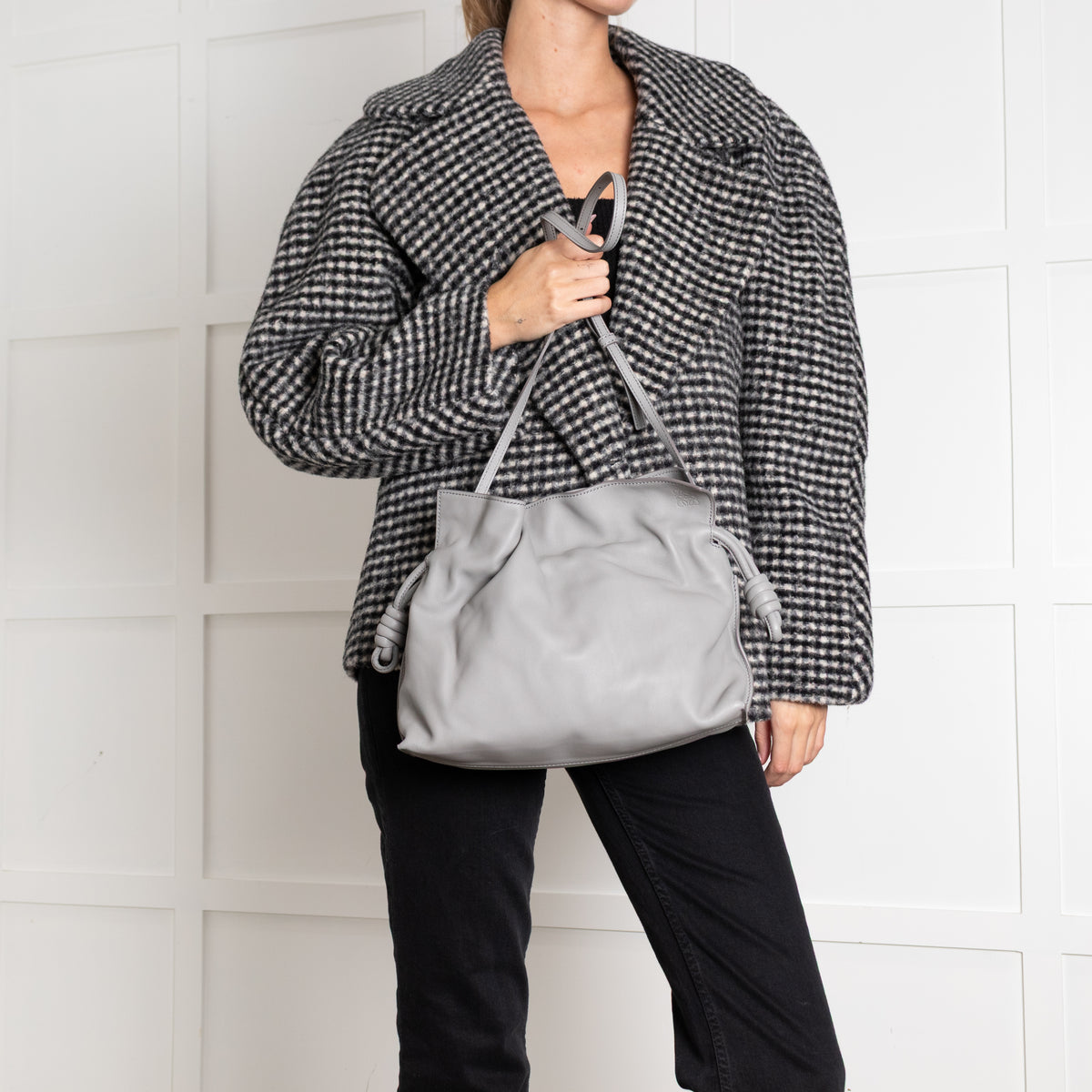 Loewe Grey Leather Medium Flamenco Shoulder Bag
