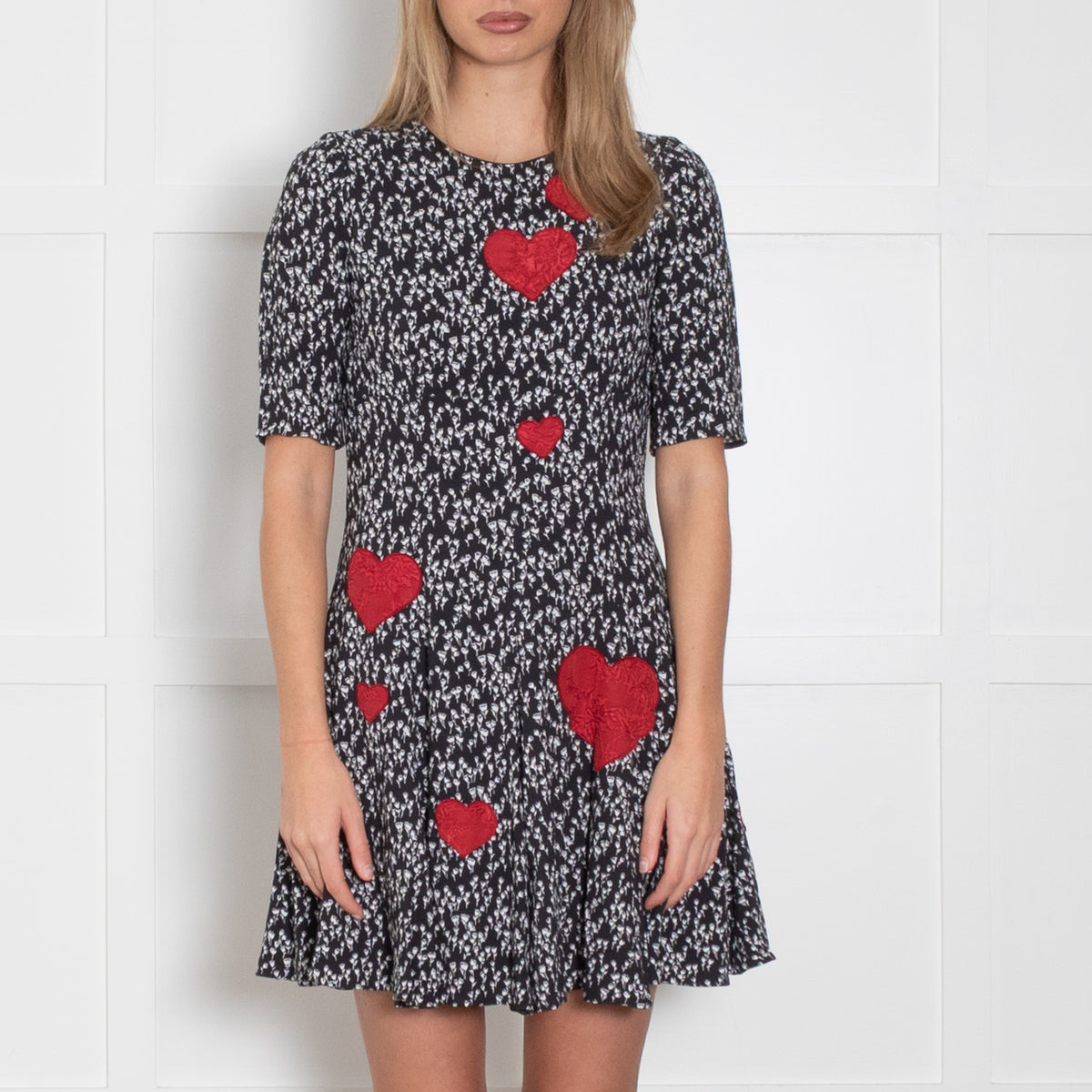 Dolce & Gabbana Black Floral  wRed Heart Mini Dress