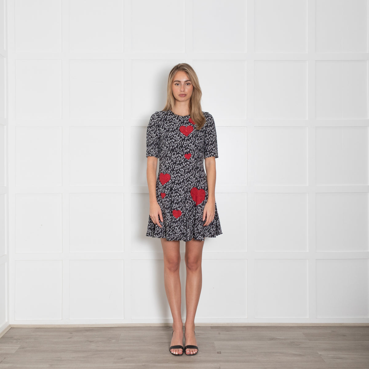 Dolce & Gabbana Black Floral  wRed Heart Mini Dress