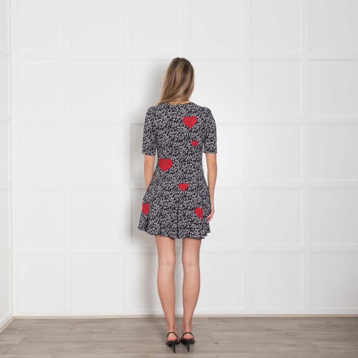 Dolce & Gabbana Black Floral  wRed Heart Mini Dress