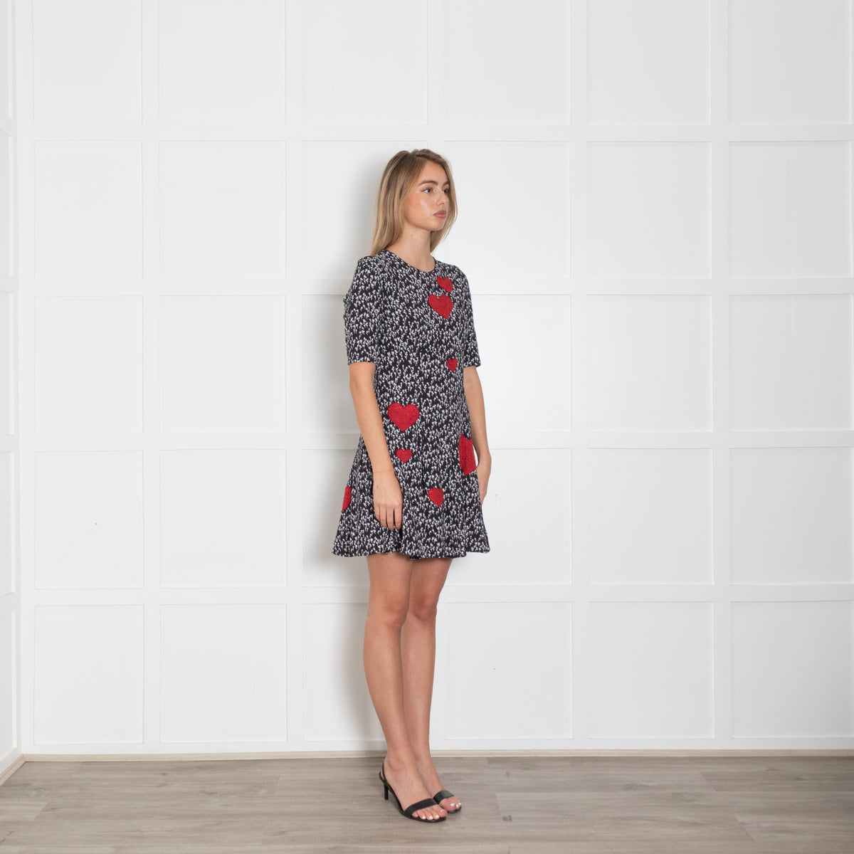 Dolce & Gabbana Black Floral  wRed Heart Mini Dress