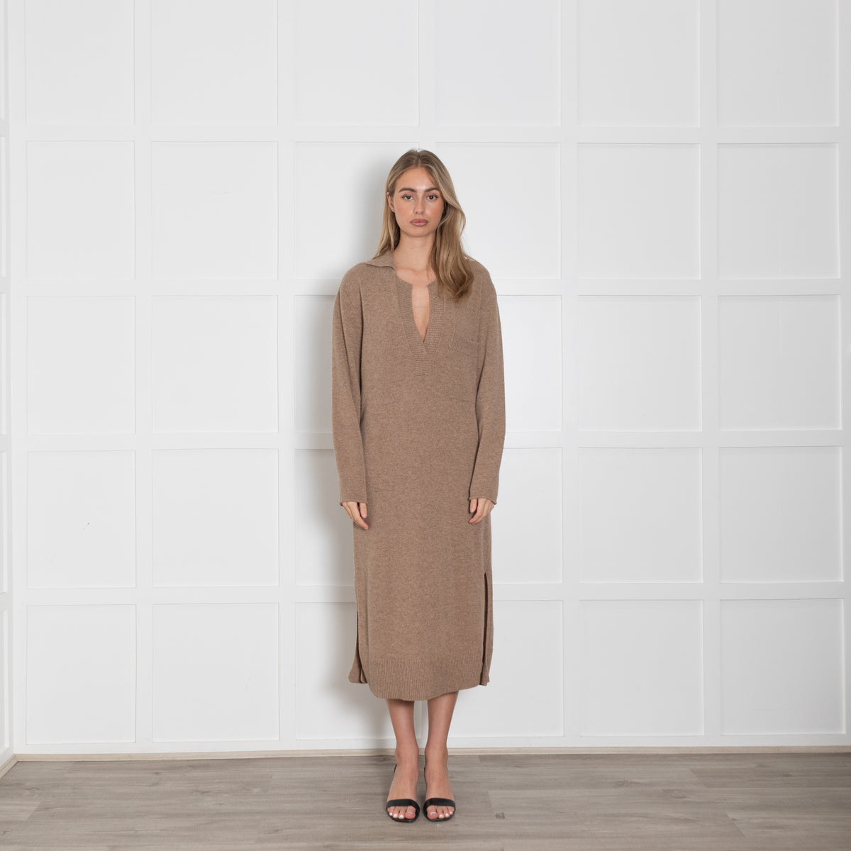 Joseph Beige Long-Sleeved Knitted Polo Dress