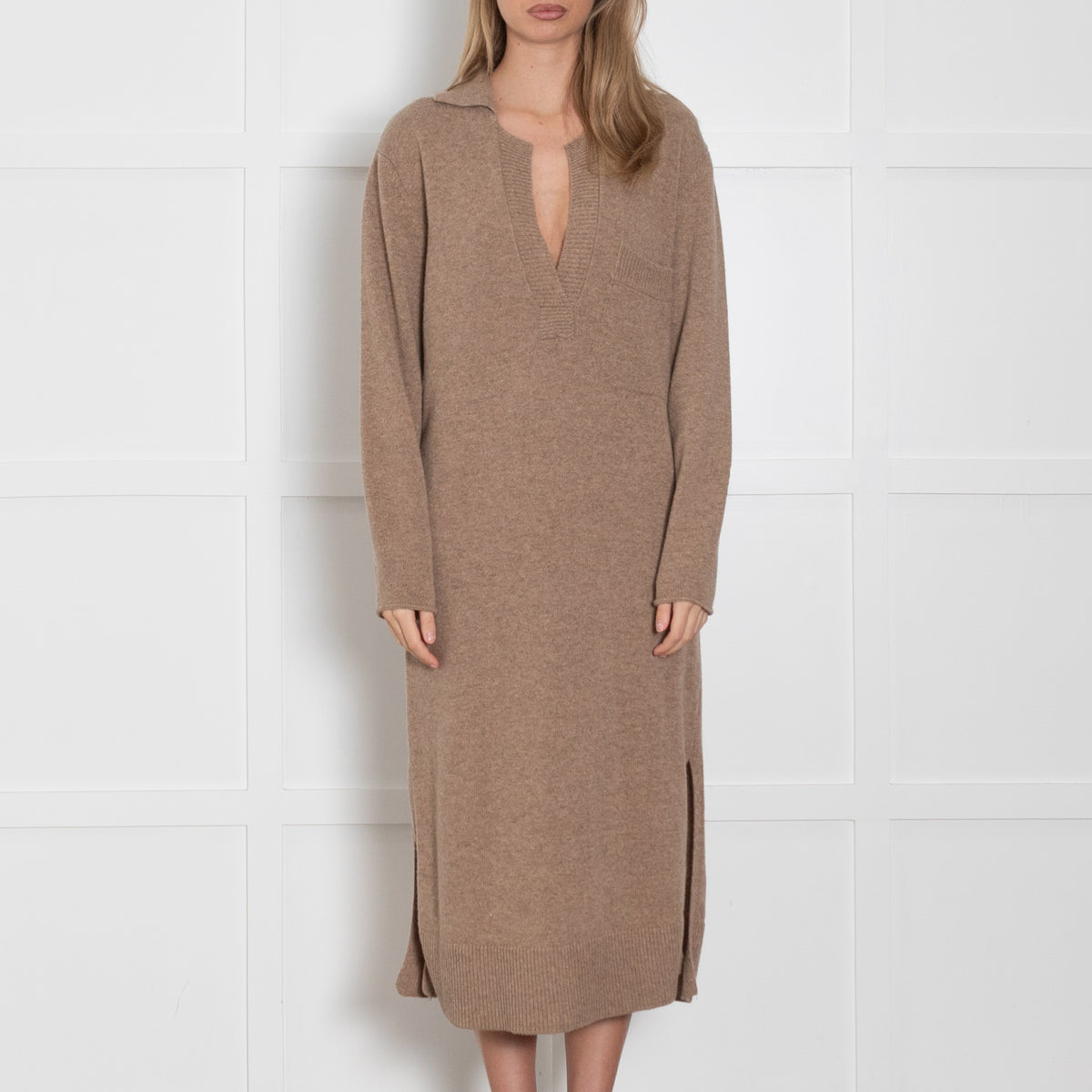 Joseph Beige Long-Sleeved Knitted Polo Dress