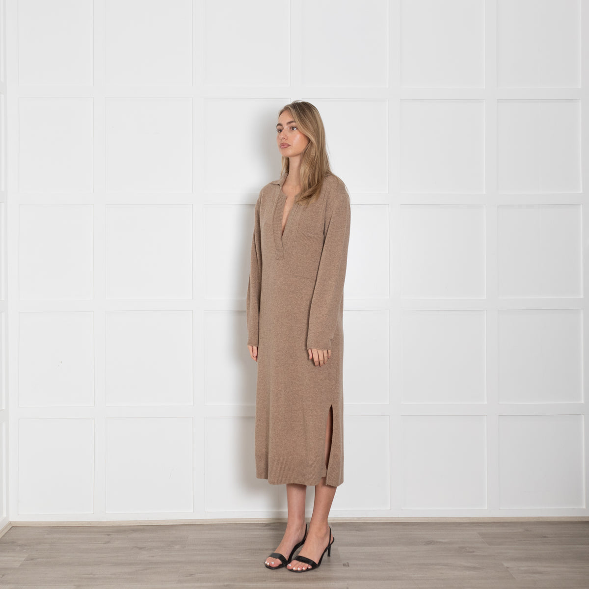 Joseph Beige Long-Sleeved Knitted Polo Dress