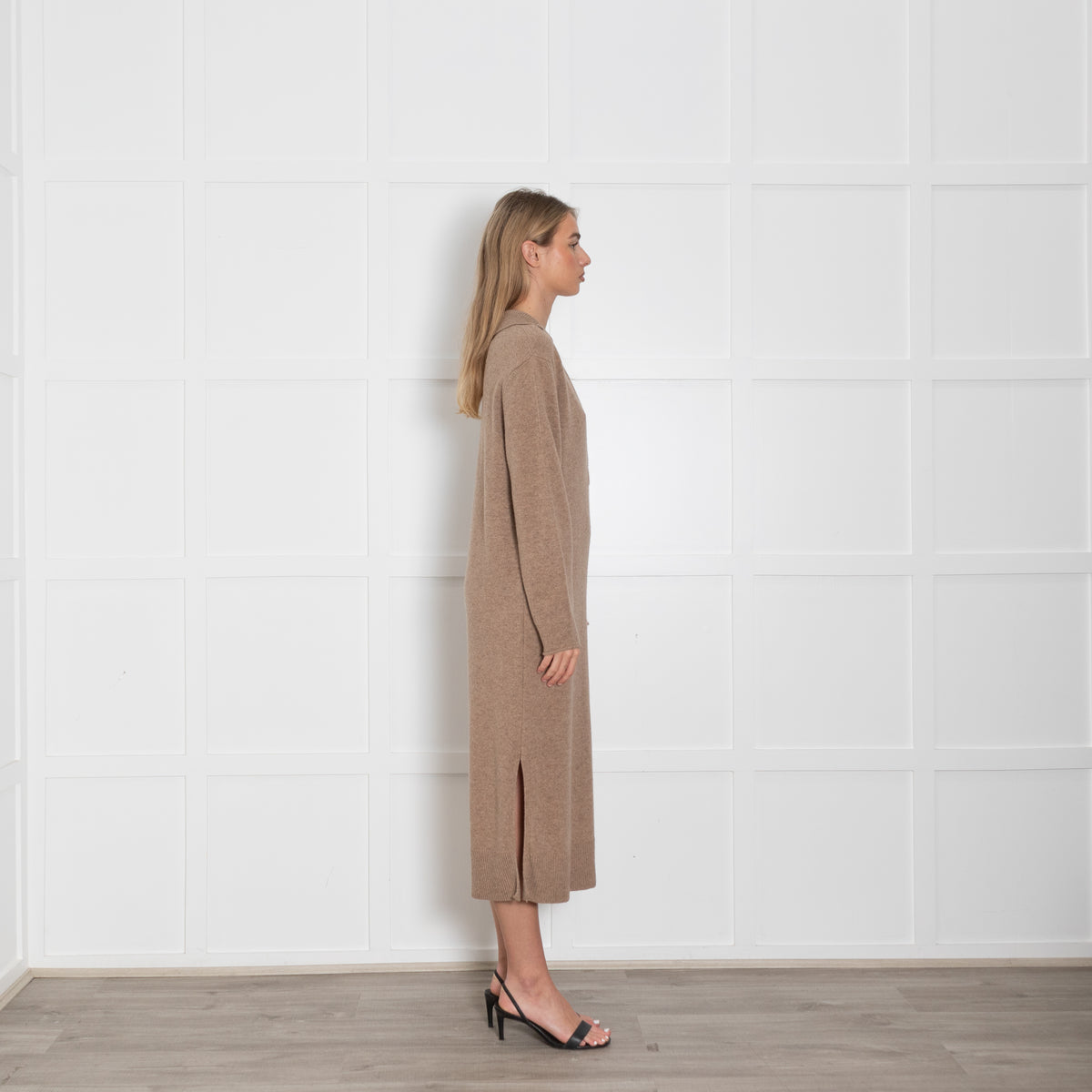 Joseph Beige Long-Sleeved Knitted Polo Dress