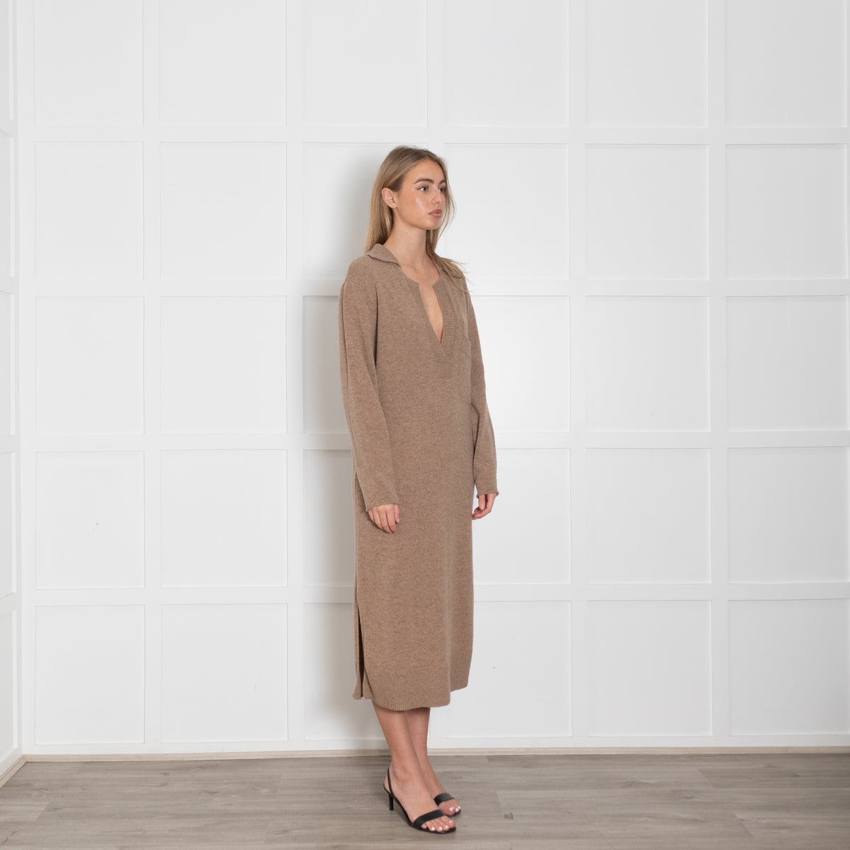 Joseph Beige Long-Sleeved Knitted Polo Dress