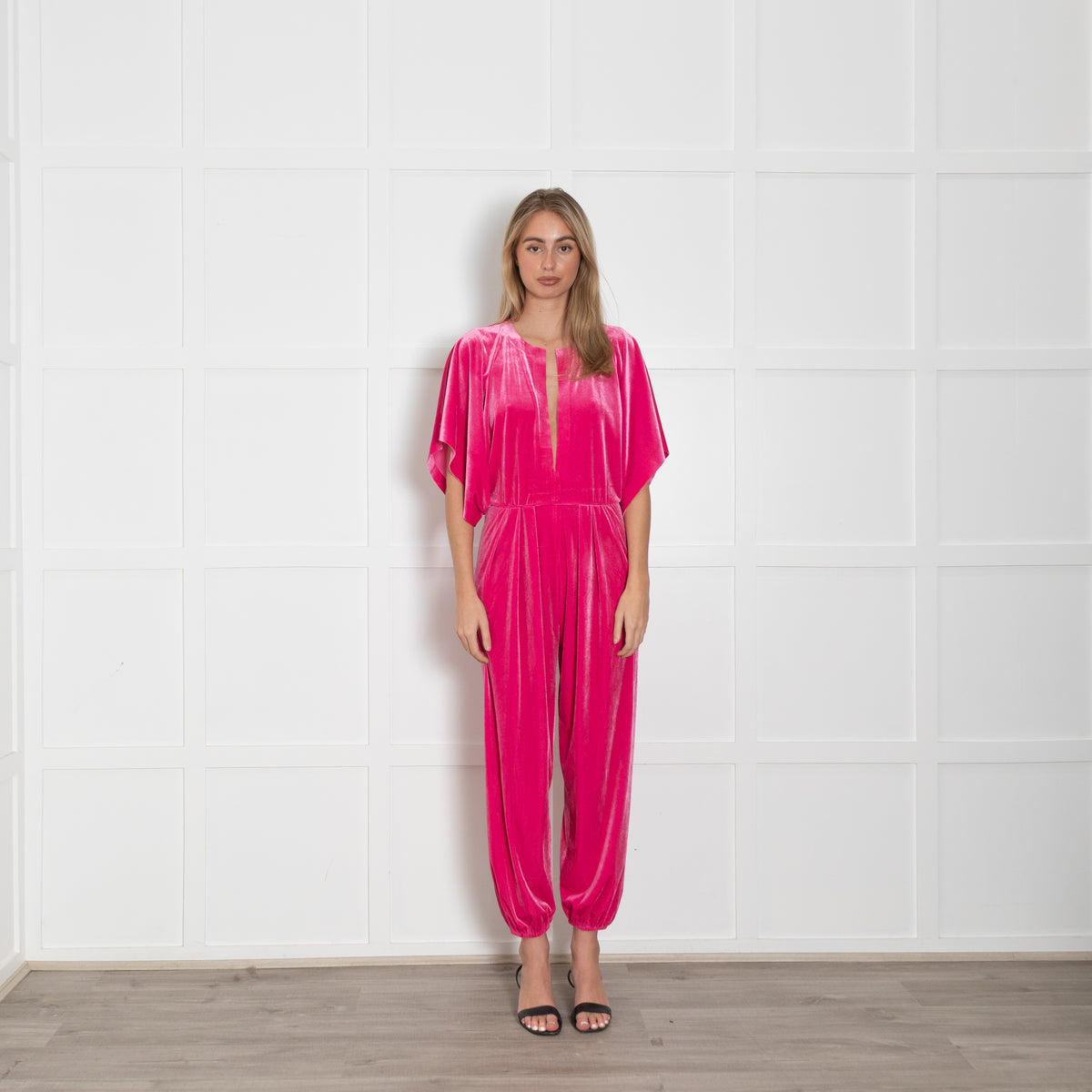 Norma Kamali Pink Velvet Rectangle Jog Jumpsuit