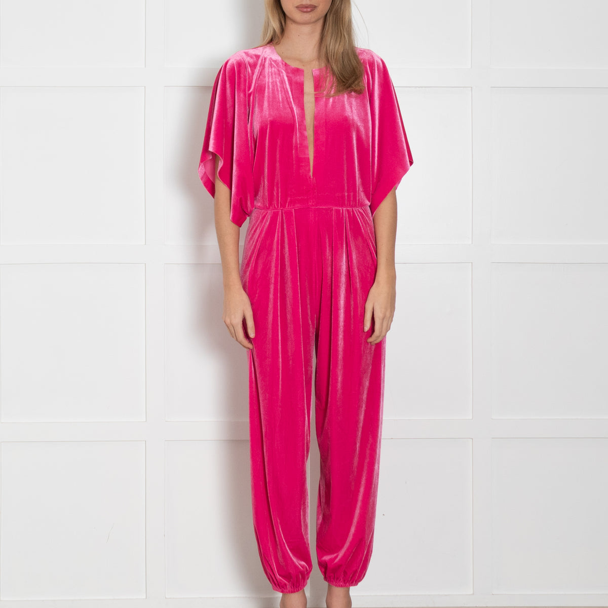 Norma Kamali Pink Velvet Rectangle Jog Jumpsuit