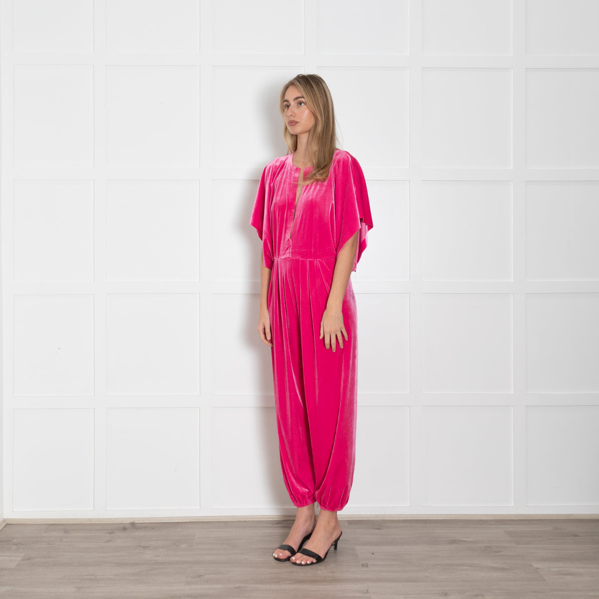 Norma Kamali Pink Velvet Rectangle Jog Jumpsuit
