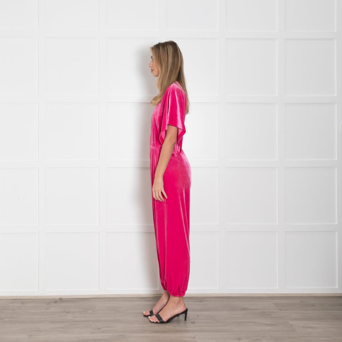Norma Kamali Pink Velvet Rectangle Jog Jumpsuit