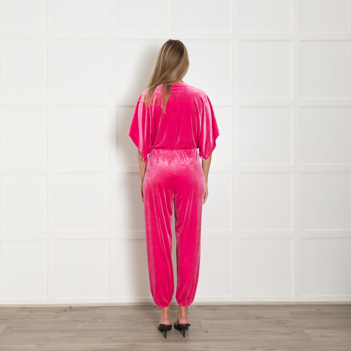 Norma Kamali Pink Velvet Rectangle Jog Jumpsuit
