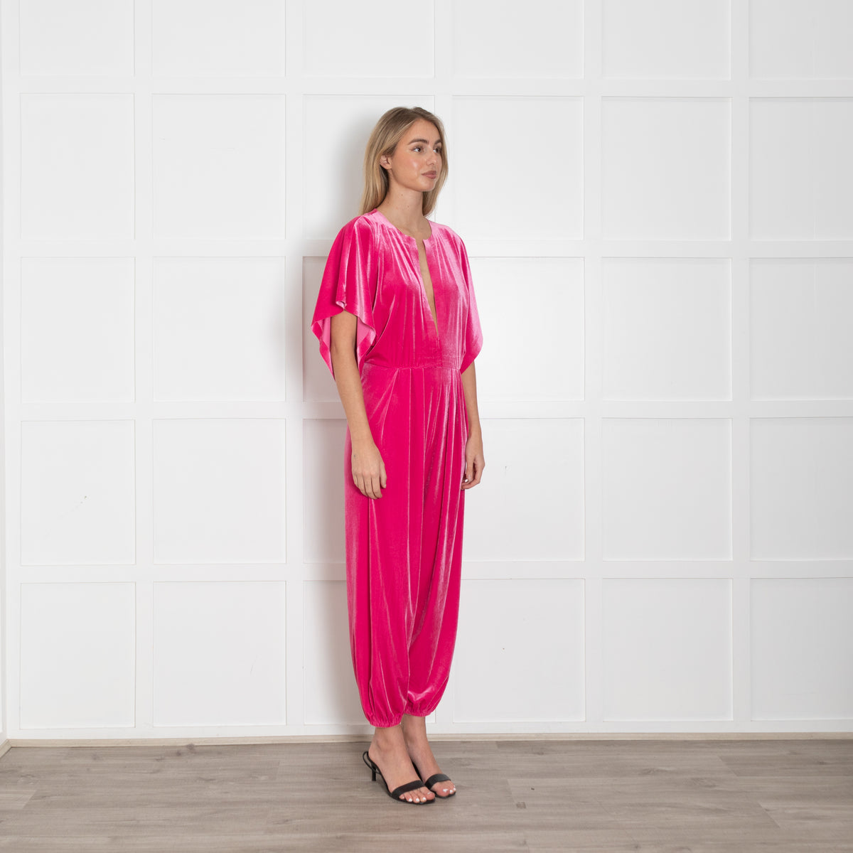 Norma Kamali Pink Velvet Rectangle Jog Jumpsuit