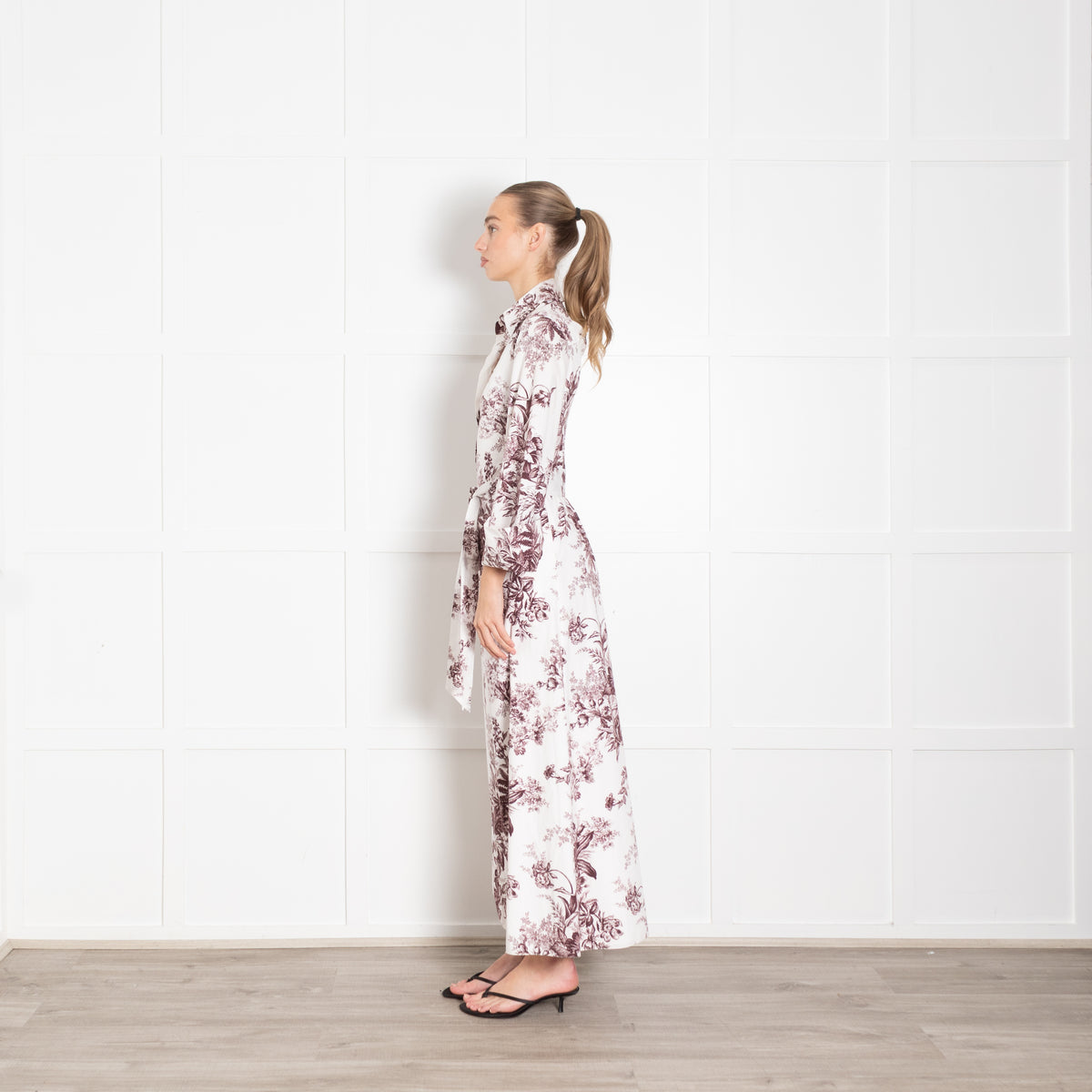 Erdem White Burgundy Floral Cotton Maxi Dress