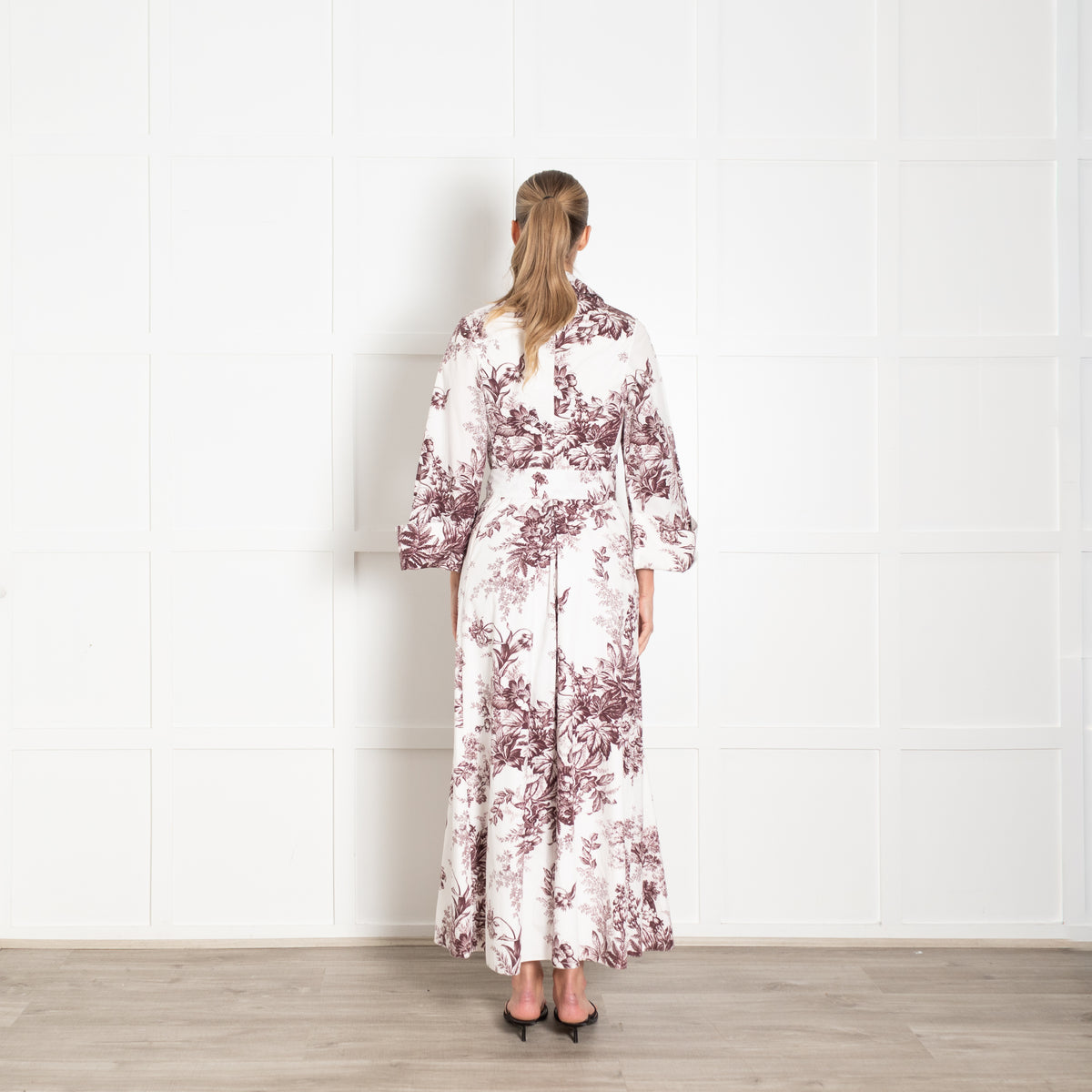 Erdem White Burgundy Floral Cotton Maxi Dress