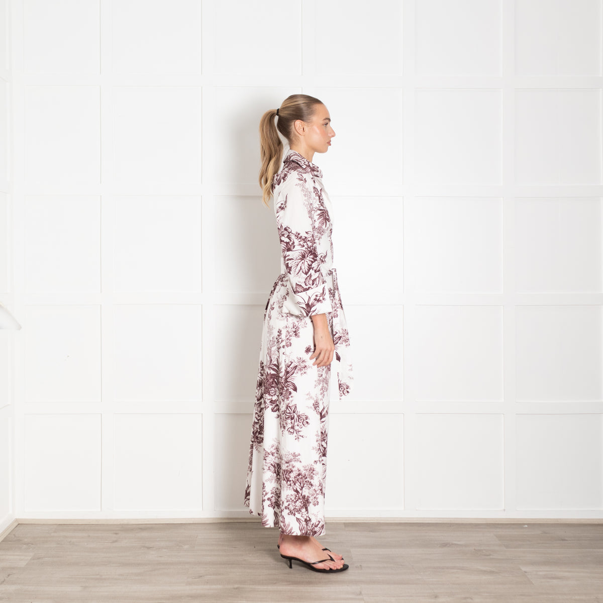 Erdem White Burgundy Floral Cotton Maxi Dress