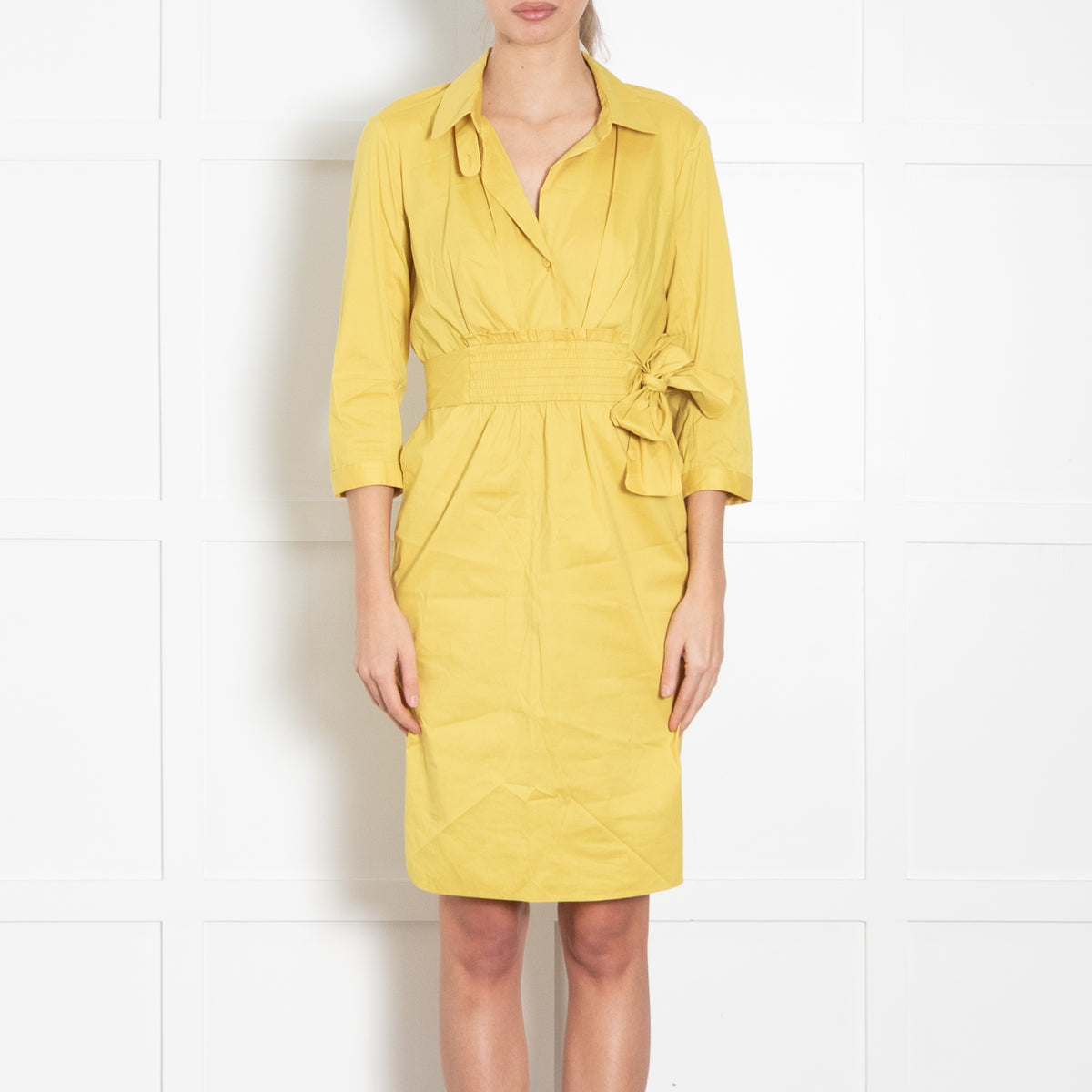 Paule Ka Mustard Belted Cotton Dress