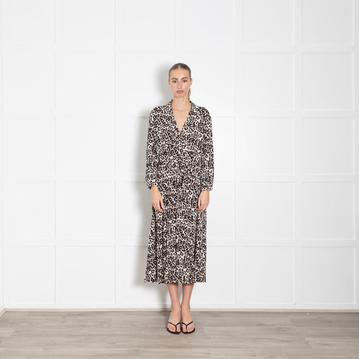 Marella Sport Black And Cream Animal Print Dress With Tie Belt