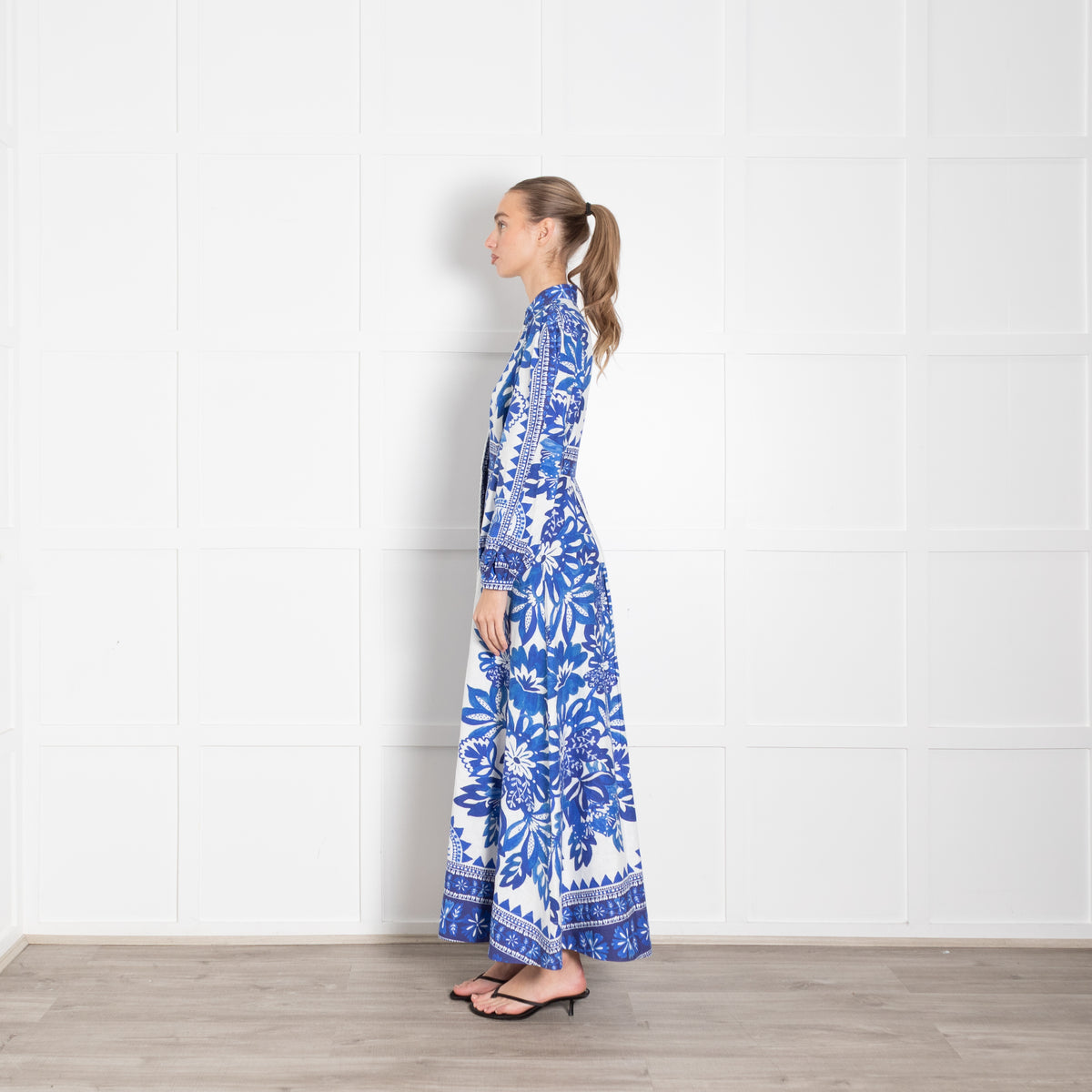 Farm Rio Blue and White Flora Tapestry Maxi Dress