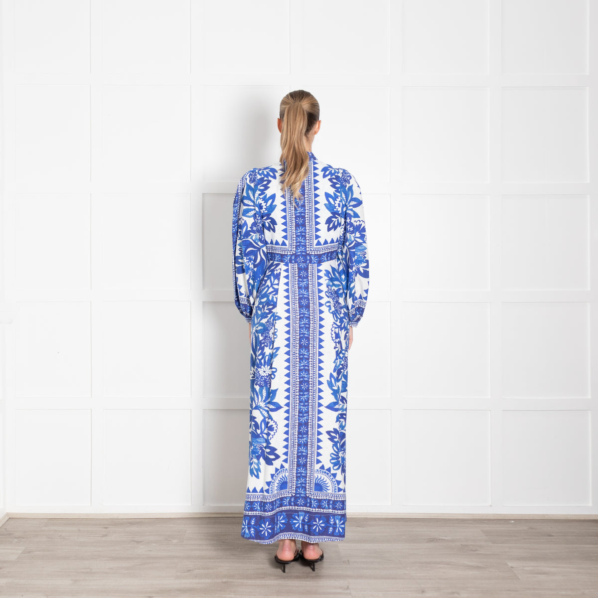 Farm Rio Blue and White Flora Tapestry Maxi Dress