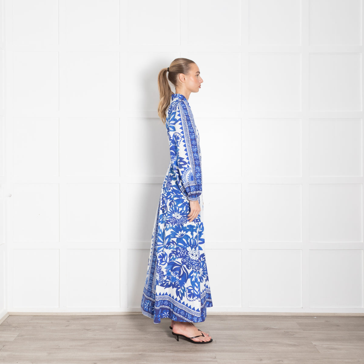 Farm Rio Blue and White Flora Tapestry Maxi Dress