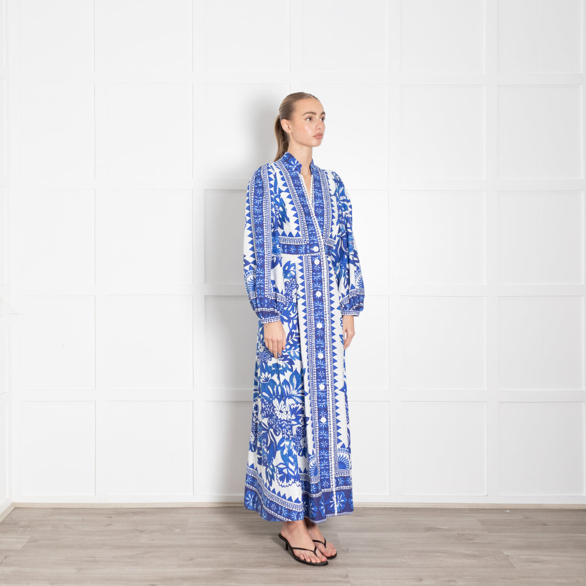 Farm Rio Blue and White Flora Tapestry Maxi Dress
