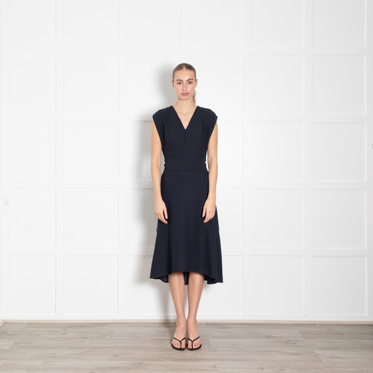Cefinn Navy Sleeveless Wrap Waist Midi Dress