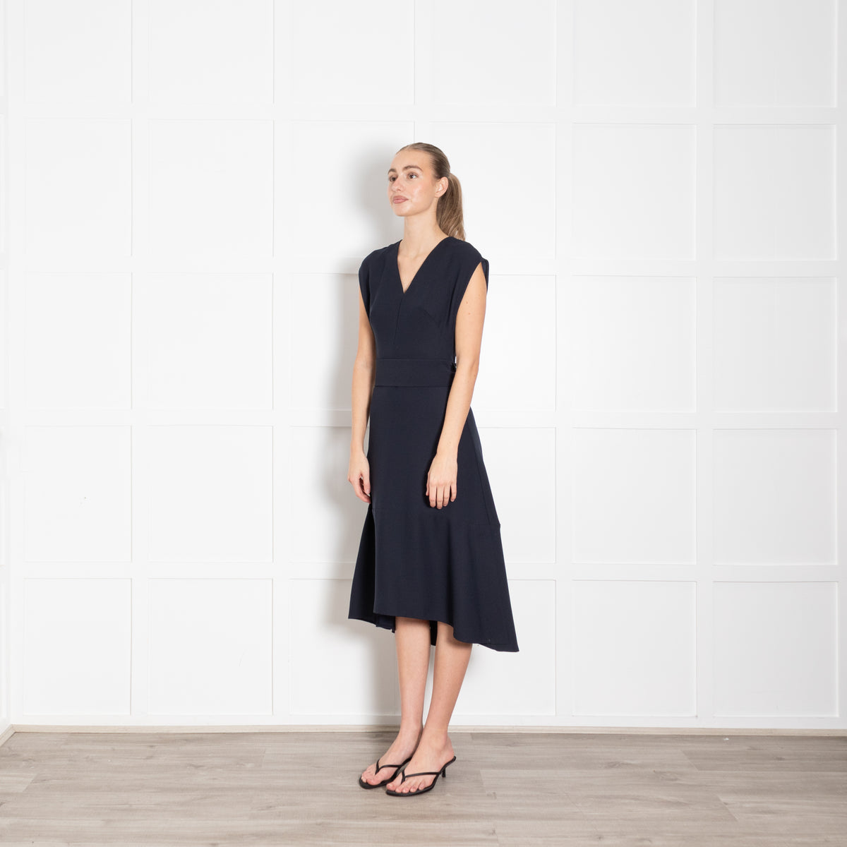 Cefinn Navy Sleeveless Wrap Waist Midi Dress
