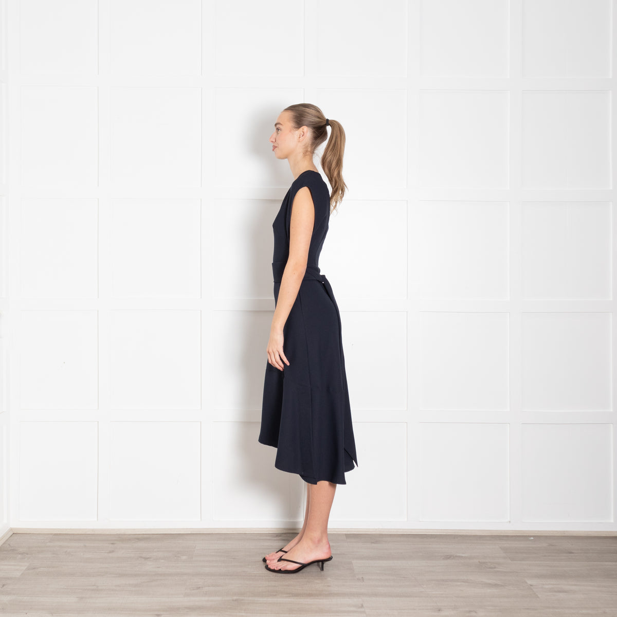 Cefinn Navy Sleeveless Wrap Waist Midi Dress