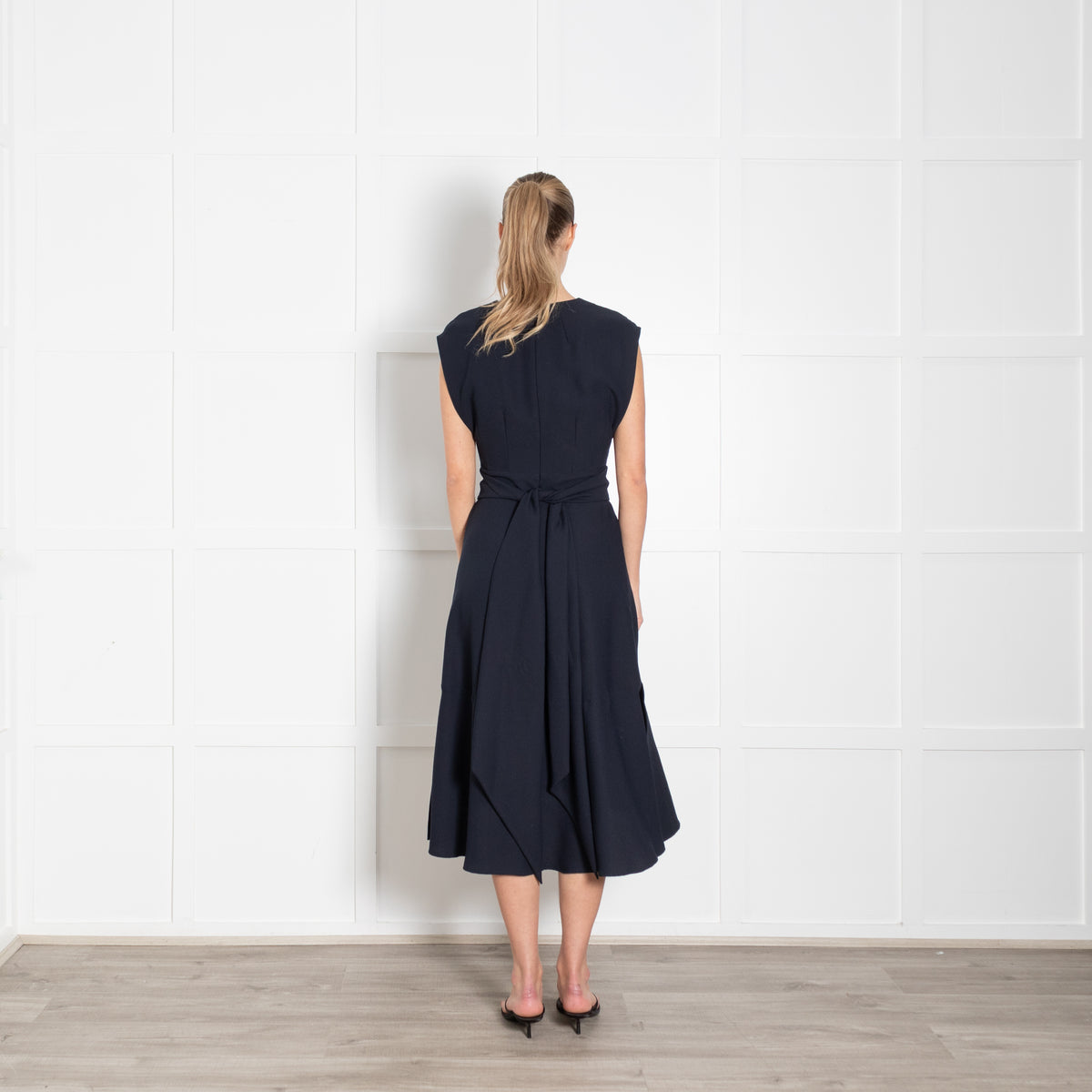Cefinn Navy Sleeveless Wrap Waist Midi Dress