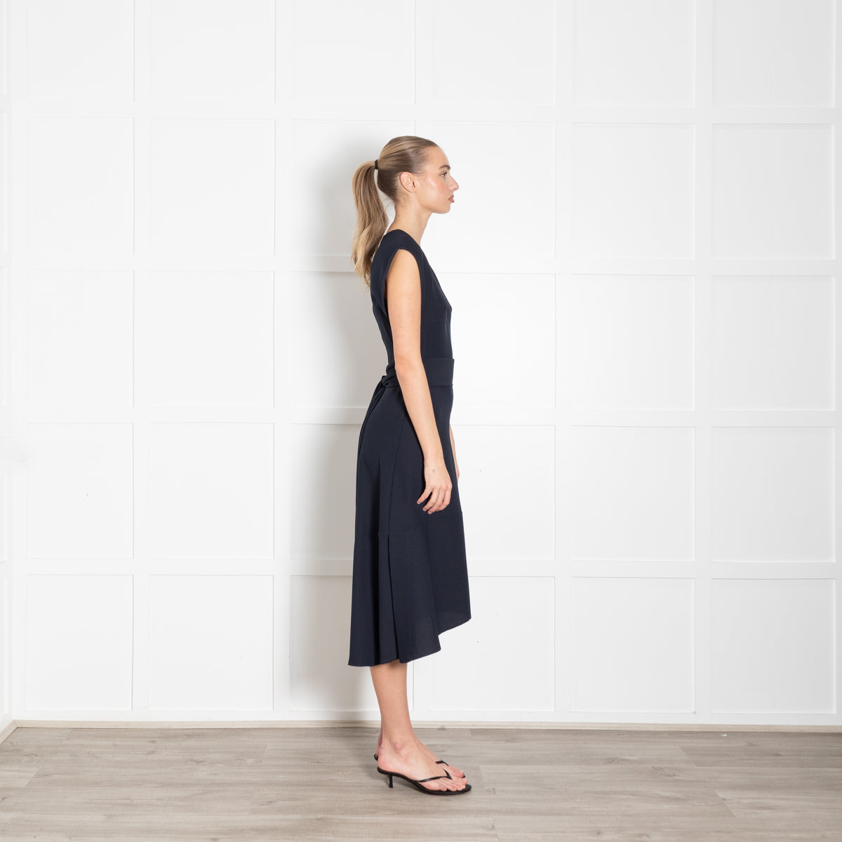 Cefinn Navy Sleeveless Wrap Waist Midi Dress