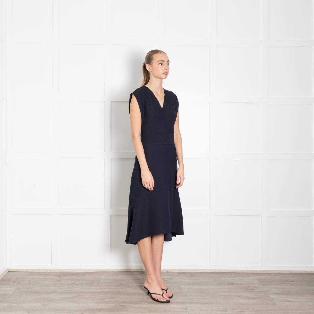 Cefinn Navy Sleeveless Wrap Waist Midi Dress