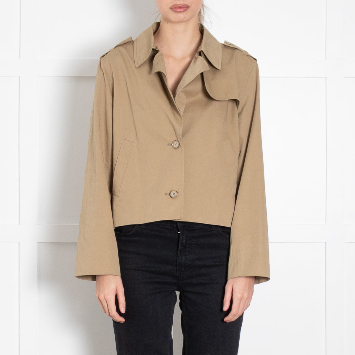 Frame Khaki Short Cotton Gabardine Short Trench Jacket